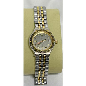 Bulova Marine Star Date Watch Womens 28mm Two Tone Case Bracelet Quartz NEW Batt